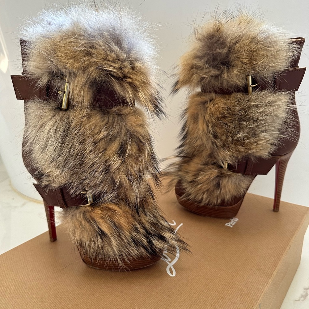 Christian Louboutin 100% real fur booties. Limited edition. Sz 37.